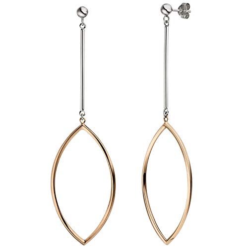 Jobo Damen-Ohrringe lang hängend aus 925 Sterling Silber Bicolor vergoldet