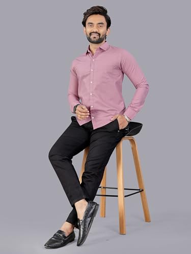 Image of MILDIN Men's Pure Cotton Striped Printed Shirt with Spread Collared Neck Full Sleeve Curved Hemline Button Closure and Regular Fit | Shirt for Man