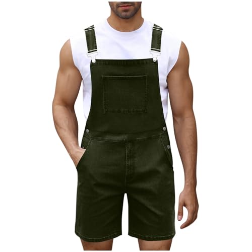 Duohropke Mono vaquero para hombre de verano, peto corto para hombre, peto, pantalones cortos, peto, mono, tirantes, pantalones vaqueros, pantalones, monos de mezclilla, 02 verde., XXL