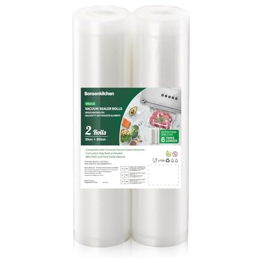 Bonsenkitchen 2 Rollos Bolsas Vacio Alimentos para Envasadora al Vacío, 30 x 600cm Bolsas Gofradas para Conservación de Alimentos y Sous Vide Cocina, BPA Free, VB3216