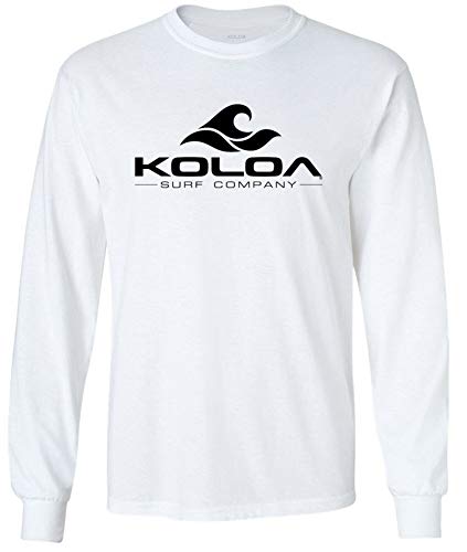 Joe's USA Koloa Surf Co. Wave Logo Long Sleeve Heavy Cotton Crew Neck T-Shirt | L- White/ Black Logo