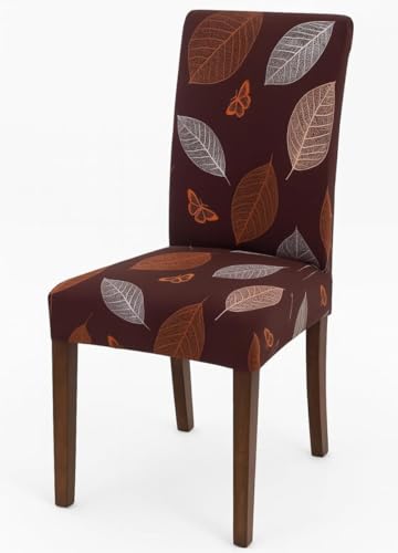 Image of Homerz Premium 6 Seater Dining Table Cloth with 6 Dining Chair Covers,Elastic Fitted Chair Slipcovers, Printed Polycotton Fabric, Table Cloth Size 60x90 inch (Maroon Leaf)