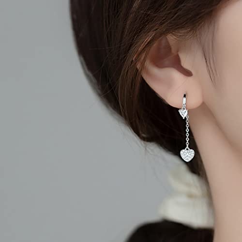 Sluynz Sterling Silver Cz Heart Small Hoop Earrings For Women Teen Girls Heart Hoop Earrings Dangle Chain Love Huggie Dangle Earrings (A-Silver) #TOP1