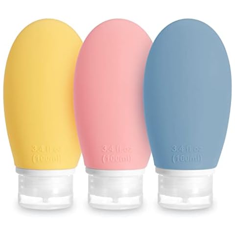 Xinzistar 100ml Travel Bottles for Toiletries, 3 Pack Refillable Silicone Travel Bottle BPA Free, Mini Empty Travel Size Toiletries, Squeezy Leak Proof Travel Containers for Shampoo Conditioner Soap Cover