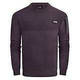 Firetrap Mens Designer Cotton Crew Neck Classic Logo Knitted Sweatshirt Jumper Smart Casual Fleece Sweat Top with Zip Arm Pocket Charcoal XL