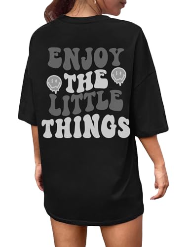 CMTOP Womens Tops Oversized T-Shirts Round Neck for Women Ladies Short Sleeve Printed Summer Casual Tunic Tops (Black, XXL)