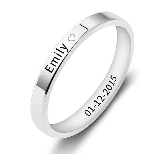 Sterling Silver Personalized Heart Name Rings - Customize Name Promise Ring Jewelry Gift for Women