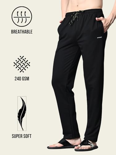Image of FITINC Regular Fit Cotton Lower Trackpant for Men with Zipper Pockets
