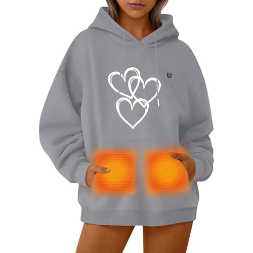 Generisch USB Heating Unisex Sweatshirt for Cosy Warmth in Winter, Cuddly Leisure Jumper with Heating Function (Grey, S)