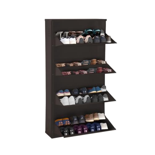 Image of DELITE KOM 29 inch Wide, 8 Shelf Metal Shoe Rack Wall Mounted for Home with Central Lock Holds Upto 28 Shoes or 48 Slippers Pair Double Decker, 1Yr Warranty, (54x29x8, Ivory Brick Red), DIY, Space Saver