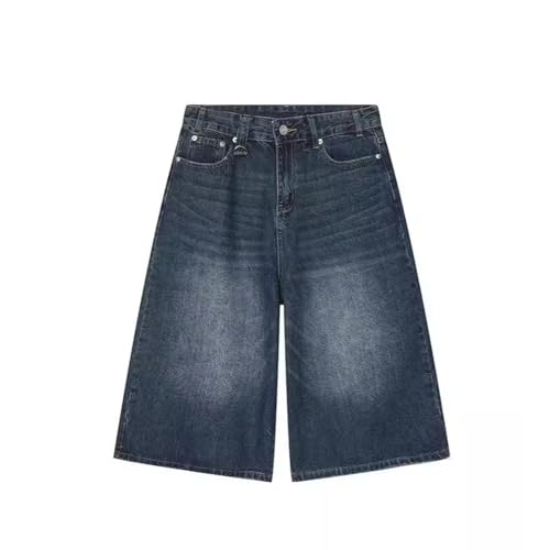 Men's Wide Leg Jeans - Retro Washed High Waist Straight Loose Fit Capri Pants (7/10 Length)