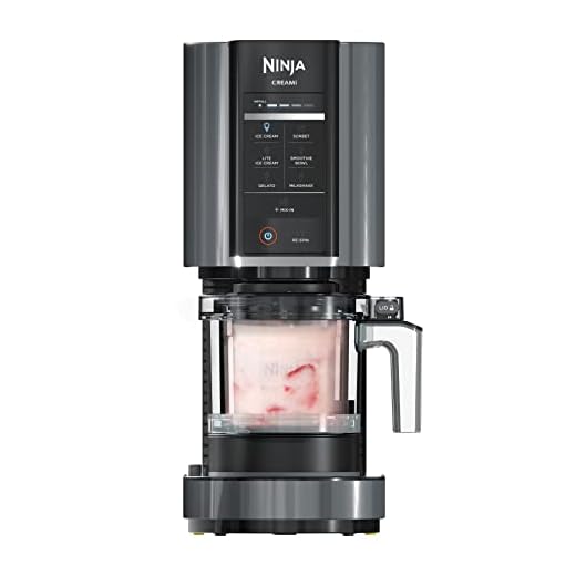 Ninja CREAMi, Ice Cream Maker, Ice Cream, Gelato, Sorbet ,Milkshakes, Mix-ins, Smoothie Bowls & More, 7-in-1, Ice Cream Pints, Pint lid, Healthy Ice Cream, Compact, Perfect for Kids, Black, NC299AMZ