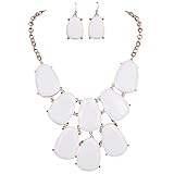 Firstmeet Statement Bubble Chunky Pendant Necklace with Earrings(XL-1123-white)
