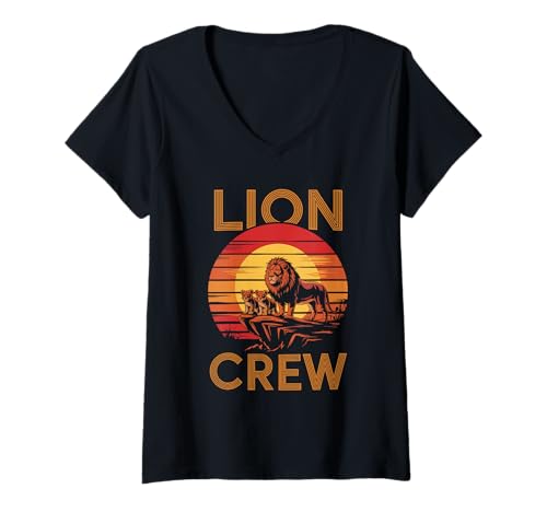 Mujer Lion Crew Retro Lion Zoo Animal King Lions Camiseta Cuello V