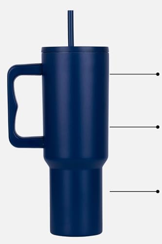 Image of Personalised with Your Name, 1200ml Tumbler with Straw-Handle-Stainless Steel Double Wall Insulated Cup | Leakproof Sipper Mug for Hot-Cold Drinks |Coffee - WaterTumbler (Navy Blue Custom)