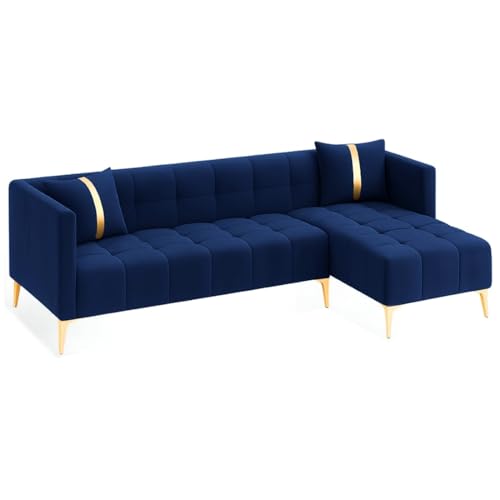 Image of Furny Styling 4 Seater Fabric RHS L Shape Sofa Set (Blue) | Soft Velvet Fabric | Modern Design | Comfortable Seating | Living Room Furniture