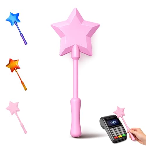 Credit Card Wand Tap to Pay Magical Star Payment Wand with Snug Card Holder Contactless Fairy Wand for Drive Thru Self Checkout & Fun Gifts (Pink)