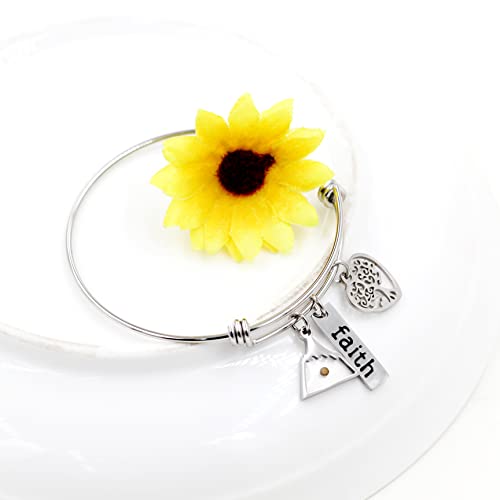 Image of Uloveido Stainless Steel Tree of Life Bangle Mustard Seed Pendant Faith Cuff Bracelet Gifts for Women Teen-Girls Y639