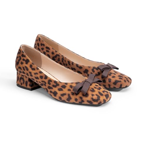 Image of C.Paravano Women's Pumps | Luxury Leather Pumps | 1.5 Inch Chunky Block Heel & Square Toe | Fabric Bow
