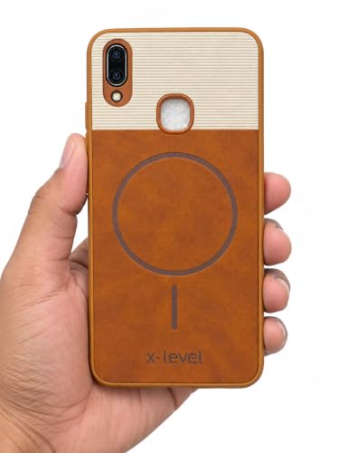 Image of Bintage Dual-Leather Mac Safe Design Phone Case| Soft Touch Finish | Full Camera Protectection Back Cover Compatible for Vivo 1811 / Vivo Y91 / Y93 / Y95 - White & Nut Brown