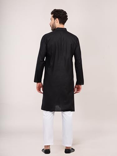 Image of HUZUR Men's Cotton Full Sleeve Long Knee Length Kurta Pajama Comfortable Wear for Festival and Occasion like Holi,Diwali,Eid,Haldi,Mehendi and Wedding
