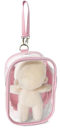 【HiT COLLECTION】ぬいぐるみポーチ 推し活 収納 推し活グッズ ミニ 痛バ ラップ付き クリア 応援 10cm 15cmぬい 縦14×10×6 ライトピンクの商品画像（Amazon）