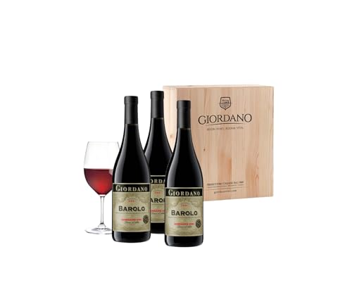 GIORDANO Vino Rosso Box Barolo DOCG 2021, Confezione da 3 Bottiglie di Vino Rosso Piemontese Elegante e Strutturato, da Uve Nebbiolo