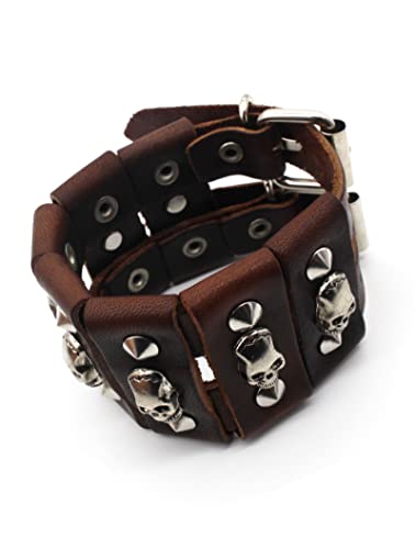 Pulsera de cuero punk unisex ajustable con calavera miniatura 4
