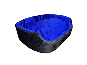 Poofy's Pet Island Dog/Cat Bed Extra-Large Size Luxurious Polyester Fill Velvet Fabric Ultra Soft Blue, Black