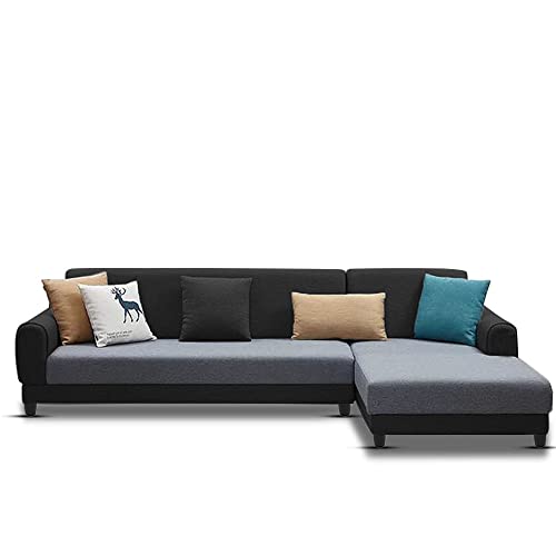 Image of Kraven RHS 6 Seater L Shape Sofa Set for Living Room (Grey Black Fabric)