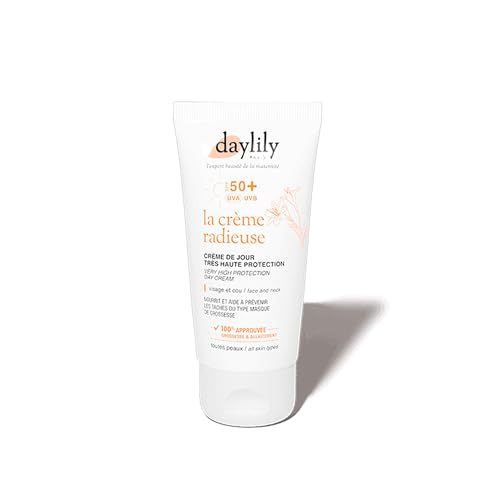 Daylily | La Crème Radieuse - Crème de jour SPF 50+ | Crème Solaire Grossesse | Protège du Masque de Grossesse & les UV | Très Haute Protection | Végan & Cruelty Free | Fabriqué en France | 50 ml