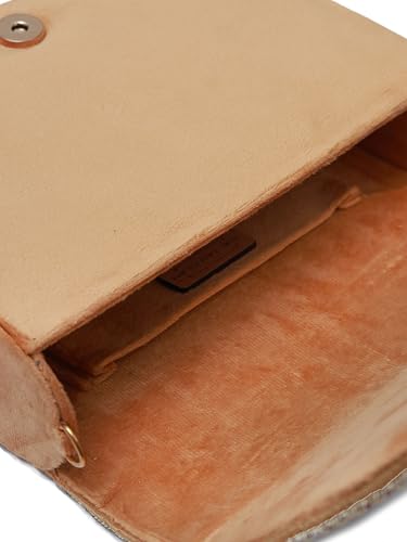 Image of THE TAN CLAN Kavya Beige Flap Over Bag Clutch Purses Luxury Evening Handbags with Handle