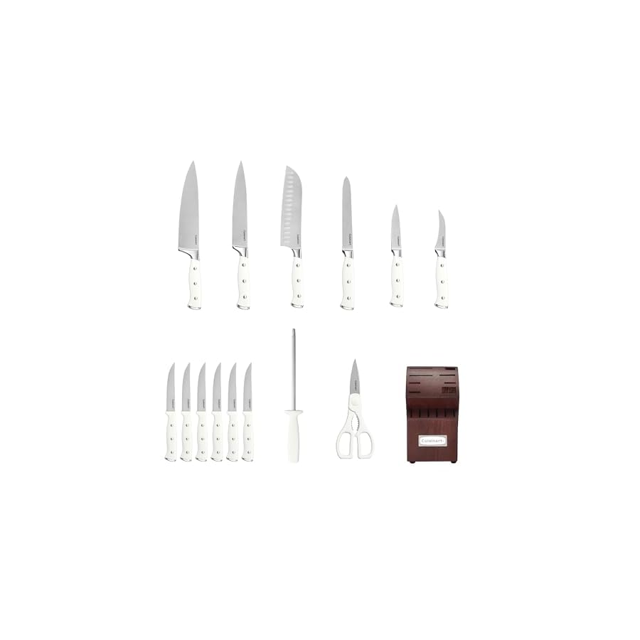 Cuisinart-15-Piece-Knife-Set-with-Block-High-Carbon-Stainless-Steel-Forged-Triple-Rivet-WhiteCherry-C77WTR-15PCW Cuisinart 15-Piece Knife Set with Block, High Carbon Stainless Steel, Forged Triple Rivet, White/Cherry C77WTR-15PCW