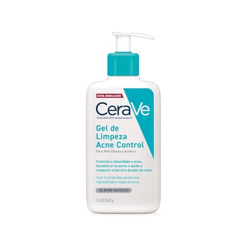 CeraVe Gel de Limpeza Acne Control, para Pele Oleosa e Acneica, com Ácido Salicílico, Niacinamida e 3 Ceramidas Essenciais, Reduz Espinhas e Cravos Sem Ressecar, Uso Diário Dia e Noite, 340g