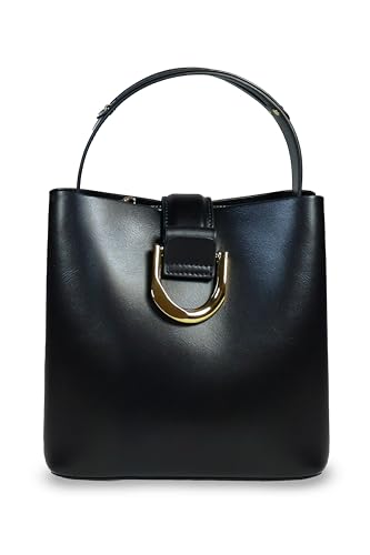 ON / ELEVEN Leather Bucket Bag for Women - Black and Brown Genuine Leather Medium Size Purses