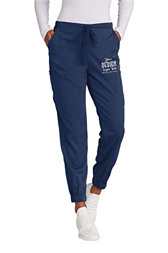 INK STITCH Women WW4258 Women Embroidered Logo Texts Workflex Scrub Jogger Pants - Navy (M)