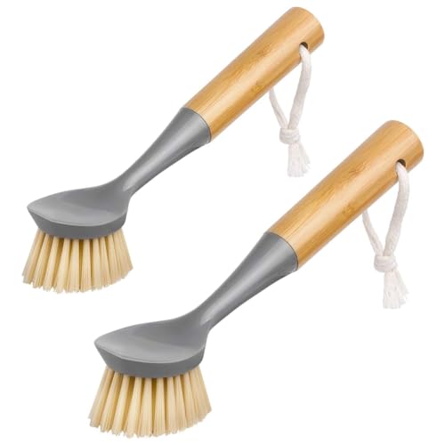 Benssey Paquete de 2 Cepillos de Bambú para Ollas, Aceite Antiadherente, Cepillo de Cocina, Manejar de Madera, Cepillo de Limpieza de Descontaminación con Manejar