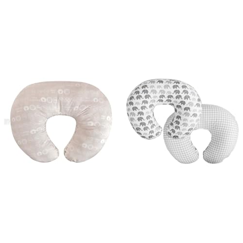 Image of Boppy Nursing Pillow Organic Bare Naked Original Support, Pillow Only & Nursing Pillow Quick-Dry Gray Elephant Cover - Fits Original, for Breastfeeding and Bottle Feeding