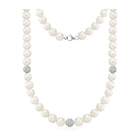 Savlano 8-9MM Pearl Crystal Bead Necklace Cover