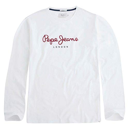 Pepe Jeans Eggo Maglietta a Maniche Lunghe Slim Fit da Uomo, Bianca, M