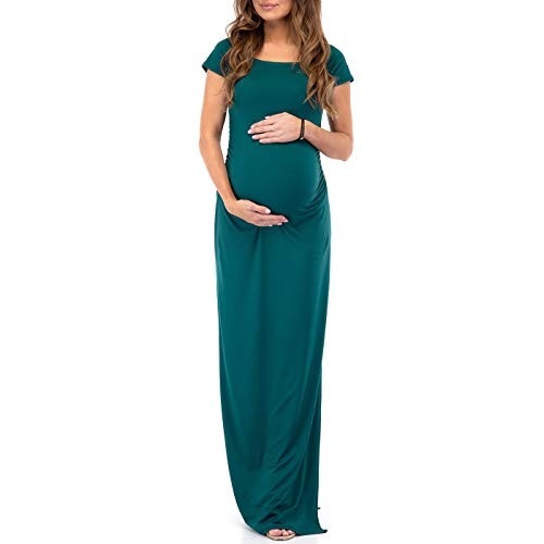Mother Bee Maternity Short Sleeve Bodycon Maternity Dress with Ruched Side Slits for Baby Shower or Casual Wear (Jade Small)