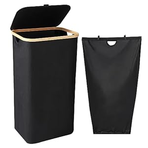 Lannvan 100L Wäschekorb mit Deckel Schwarz