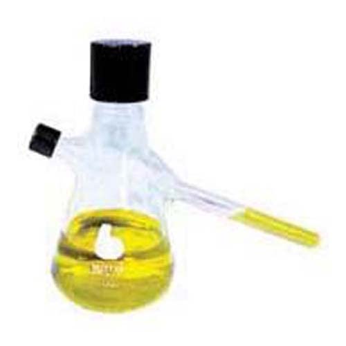 2574-14131 Borosilicate Glass Nephelo Culture Flask with Threaded Sidearm and Cleanout Port, 1000ml Capacity, 14mm Sidearm Diameter (Case of 4)