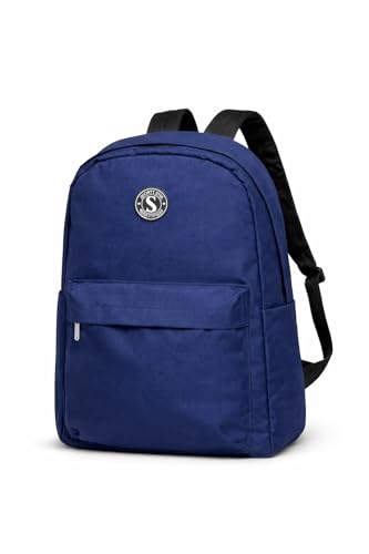 Mochila Juvenil e Adulto 18L em Poliéster Leve e Resistente 2 Bolsos Externos, Design Simples e Funcional, Ideal para Trabalho, Escola, Viagem e Dia a Dia Preto e Azul Marinho (Azul)