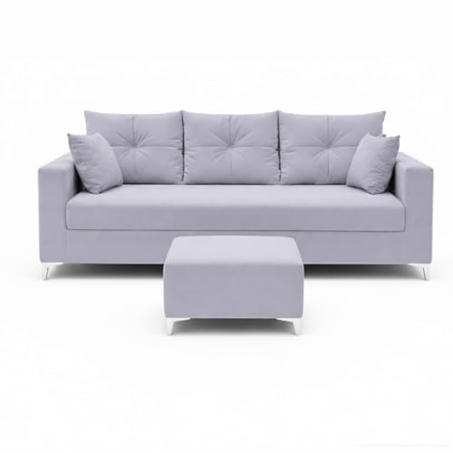 Image of Zora 4 Seater L Shape Sofa Set with Movable Ottomans | Flexible Layout | Rich Velvet Suede Fabric | Silver Legs | Dual Tone Modern Sofa for Living Room (Light Grey)