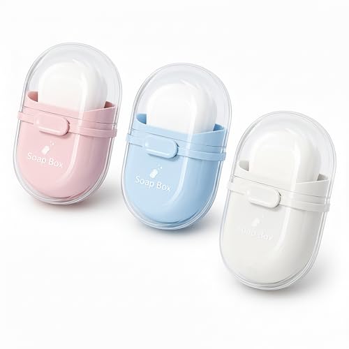 Image of Portable Travel Soap Holder with Lid Compact Soap Container for Bathroom, Travel, Gym & Camping - Stylish Cute Box with Drainage Feature Soap Stand (Multicolor, Pack of 2)