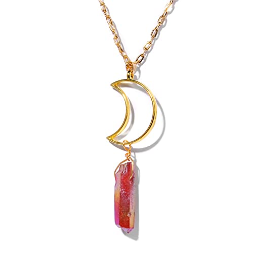 Collier Pendentif Lune en Pierre Naturelle Cadeau Idéal pour Femme