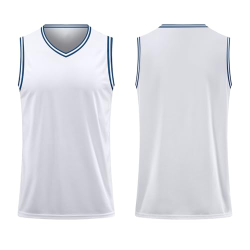 LTHYTY Blank Men's Basketball Jersey Cuff Stripes Team Athletic Scrimmage Uniform Mesh Sport Shirt S-3XL(3XL, White)