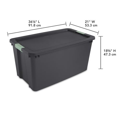 Image of Sterilite 4-Pack Latch Tote, Stackable Plastic Storage Bin Containers, 45 Gal, Gray /Green - Large Organizer Boxes with Lids and Wheels for Closet, Bedroom, Tool, and Laundry Organization