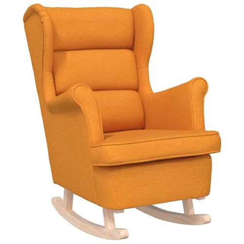 zylophax Sillón mecedora de tela amarillo oscuro, 74 x 90 x 102 cm, tapizado, salón, salón, lectura, sillón de relax, para dormitorio, sillón moderno escandinavo